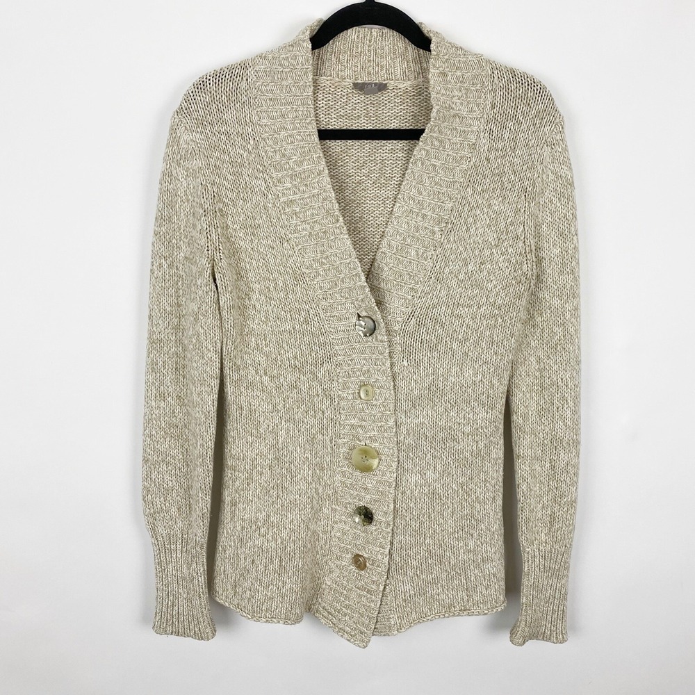 J. Jill Marled Chunky Knit Wacky Button Front Cardigan Womens XS Beige‎